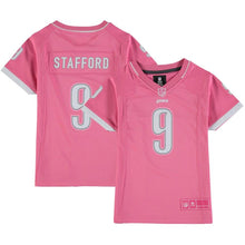 Load image into Gallery viewer, Girls Youth Detroit Lions Matthew Stafford Pink Bubble Gum Jersey