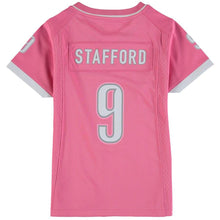 Load image into Gallery viewer, Girls Youth Detroit Lions Matthew Stafford Pink Bubble Gum Jersey