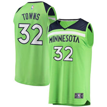 Load image into Gallery viewer, Karl-Anthony Towns Minnesota Timberwolves Branded Youth Fast Break Jersey Neon Green - Statement Edition 2018/2019