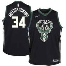 Load image into Gallery viewer, Giannis Antetokounmpo Milwaukee Bucks Youth Jersey Black - Statement Edition 2018/2019