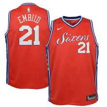 Load image into Gallery viewer, Joel Embiid Philadelphia 76ers Youth Jersey Red - Statement Edition 2018/2019