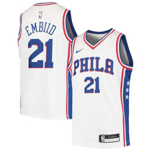 Load image into Gallery viewer, Joel Embiid Philadelphia 76ers Youth Jersey - White 2018/2019