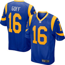 Load image into Gallery viewer, JARED GOFF LOS ANGELES RAMS SUPER BOWL GAME PLAYER JERSEY – ROYAL