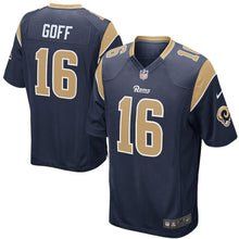 Load image into Gallery viewer, JARED GOFF LOS ANGELES RAMS SUPER BOWL YOUTH GAME JERSEY - NAVY 2018/2019