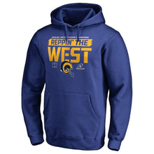 Load image into Gallery viewer, LOS ANGELES RAMS SUPER BOWL 2018 NFC WEST DIVISION CHAMPIONS FAIR CATCH PULLOVER HOODIE - ROYAL