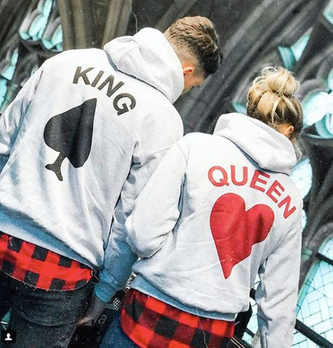 King Queen Letter Print Long Sleeve Hoodie Valentine