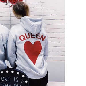 King Queen Letter Print Long Sleeve Hoodie Valentine