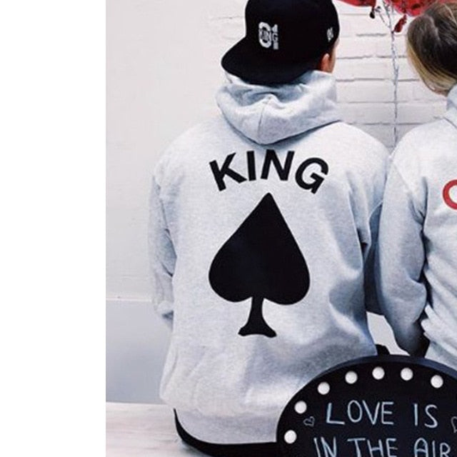 King Queen Letter Print Long Sleeve Hoodie Valentine