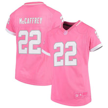 Load image into Gallery viewer, Girls Youth Christian McCaffrey Pink Carolina Panthers Fashion Bubble Gum Jersey