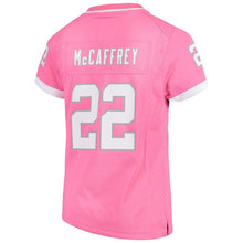 Load image into Gallery viewer, Girls Youth Christian McCaffrey Pink Carolina Panthers Fashion Bubble Gum Jersey
